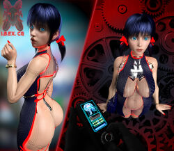  3d absurdres alternate_costume ass bangs blue_eyes blue_hair bracelet breasts cleavage clothed_exposure drone expressionless femsub glowing glowing_eyes happy_trance high_heels ibex-cg kneeling marinette_dupain-cheng miraculous_ladybug nail_polish navel nipples ping pov pov_dom remote_control robot robotization see-through signature standing standing_at_attention tech_control 