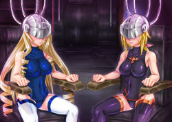 blonde_hair bodysuit breasts cameltoe cecilia_alcott charlotte_dunois expressionless femsub helmet infinite_stratos large_breasts long_hair multiple_girls oyaman12000 ponytail tech_control thighhighs traditional