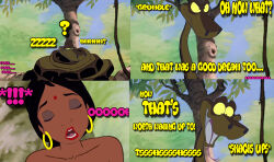 aged_up bare_shoulders closed_eyes comic kaa masturbation nude shanti text the_jungle_book waqqed_(manipper)