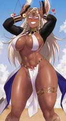  abs arms_above_head blush bracelet breasts bunny_ears bunny_girl bunny_pose cleavage coin dark_skin echo_saber egyptian female_only femsub glowing_eyes happy_trance harem_outfit huge_breasts jewelry large_breasts large_hips long_hair manip misterman4_(manipper) muscle_girl my_hero_academia pendulum rumi_usagiyama spiral_eyes symbol_in_eyes tagme white_hair 