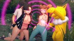  3d absurdres ahoge altered_common_sense ass ass_grab bare_shoulders black_hair breasts brown_hair choker cleavage clothed_sex collarbone corruption dollhouse erect_nipples expressionless femsub glowing glowing_eyes hypno indifferent jeans kneeling koikatsu! large_breasts large_hips maledom marnie_(pokemon) navel nintendo no_bra no_panties open_mouth pendulum pink_eyes pokemon pokemon_sword_and_shield pokephilia short_hair skirt skirt_lift sonia_(pokemon) unaware 
