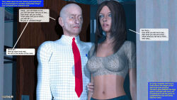 3d age_difference black_hair blue_eyes cergi_(marvlin666) collarbone comic femsub leggings long_hair maledom marvlin666 navel netorare open_mouth original standing standing_at_attention text