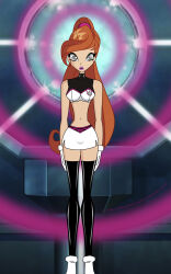absurdres alternate_costume bloom_(winx_club) expressionless female_only fitzoblong nintendo open_mouth orange_hair pokemon ponytail shoes spiral_eyes symbol_in_eyes team_hypno thighhighs winx_club