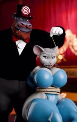 3d animal_ears animated beard before_and_after drool femsub furry gloves happy_trance harry_hippo_(hypnopotamus) hippo_boy large_breasts leotard maledom mesmer_mouse_(hypnopotamus) mouse_girl navel nude original pocket_watch restrained rope smile spiral_background spiral_eyes swaying tagme thehypnopotamus top_hat video