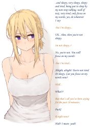 absurdres blonde_hair blue_eyes breasts cleavage cradily_(manipper) empty_eyes expressionless humor lucchofu manip original tank_top text