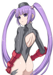  ass beret breasts capcom corruption cosplay empty_eyes expressionless female_only femsub hai_(h81908190) latex leotard long_hair looking_back purple_eyes purple_hair shadaloo_dolls small_breasts solo sophie street_fighter tales_of_(series) tales_of_graces twintails 