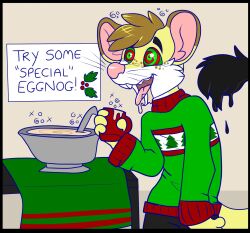  christmas drool furry happy_trance hypnotic_drink icefire kaa_eyes male_only malesub mouse_boy open_mouth solo sweater text tongue tongue_out 