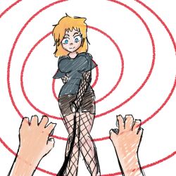  blonde_hair blue_eyes breasts femdom gotymoment large_breasts leash pov pov_sub simple_background sketch smile spiral tagme 