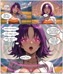 ai_art devianbar dialogue empty_eyes femsub happy_trance large_breasts pokemon professor_ivy purple_hair resisting short_hair team_hypno text
