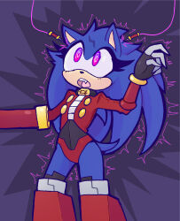  blue_hair blue_skin coat collar commissionedimp drool electricity enemy_conversion furry gloves hedgehog_boy male_only malesub open_mouth shoes sonic_the_hedgehog sonic_the_hedgehog_(series) spiral spiral_eyes symbol_in_eyes wires 
