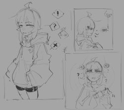  avi_(artist) before_and_after blush coin confused denial femsub hoodie instant_loss original pendulum short_hair shorts undressing white_hair 