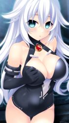  black_heart blue_eyes bodysuit breasts cleavage expressionless femsub hyperdimension_neptunia irori large_breasts long_hair looking_at_viewer noire white_hair 