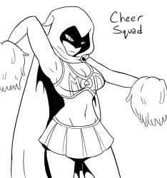 cape cheerleader dazed dc_comics expressionless femsub greyscale hood mindwipe_(artist) monochrome raven skirt super_hero symbol_in_eyes teen_titans text