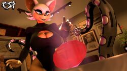  3d aware bat_girl bat_wings clothed eyeshadow female_only furry lipstick nail_polish psikokinetic robot rouge_the_bat smile snake sonic_the_hedgehog_(series) tail tongue tongue_out 