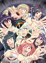 aoi_azuma black_hair blonde_hair blush breasts brown_hair corruption drool female_only femsub happy_trance kansen_(series) large_breasts long_hair looking_at_viewer open_mouth parody pink_hair pov pov_dom purple_hair red_eyes ring_dream short_hair tongue tongue_out topless torn_clothes