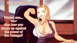 aware blonde_hair brown_eyes clothed dialogue dogdog english_text female_only naruto_(series) necklace solo text tsunade