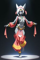 ai_art anonymous828_(generator) dancer dancing femsub furry harem_outfit looking_at_viewer mineru nintendo seductive_smile solo tears_of_the_kingdom the_legend_of_zelda white_hair