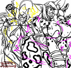 bancholillymon bastemon breasts breasts_outside digimon femdom femsub happy_trance huge_ass huge_breasts hypnotic_ass monochrome open_clothes ring_eyes smile topless zarvex3