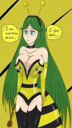  bee_girl bee_suit breasts collar dialogue drone dronification female_only femsub goddess green_eyes green_hair headband huge_breasts hy2300 kid_icarus large_breasts latex lipstick long_hair maledom nintendo open_mouth opera_gloves palutena spiral_eyes text very_long_hair yellow_lipstick 