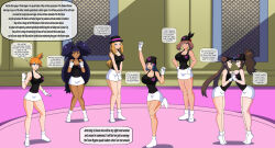 angry black_hair blue_hair brown_hair dark_skin dawn dialogue dlobo777 empty_eyes femsub happy_trance hilda large_breasts long_hair may misty nintendo orange_hair pokemon rosa_(pokemon) serena short_hair team_hypno text