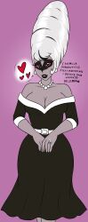 beehive_hair carmilla_carmine_(hazbin_hotel) dark_skin demon_girl domestication dress grey_skin happy_trance hazbin_hotel heart heart_eyes ring stepfordization white_hair xxxx52