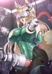  arms_behind_back bare_shoulders blonde_hair blush breasts cables censored collar corruption drool earbuds fox_futa futa_only futanari futasub garter_straps gloves glowing huge_breasts lactation leotard long_hair milk milking milking_machine nelofox open_mouth opera_gloves orgasm pantyhose penis penis_milking ponytail sex_machine solo tail tech_control thick_thighs thighhighs tongue tongue_out torn_clothes trembling very_long_hair visor wires 