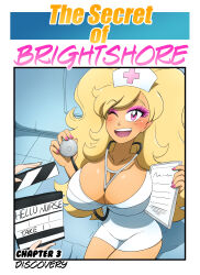  bimbofication blonde_hair breasts comic cover female_only femsub kobi94 large_breasts makeup nurse pink_hair 