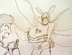  antenna breasts bug_girl femdom greyscale huge_breasts moth_girl omochamann traditional wings 