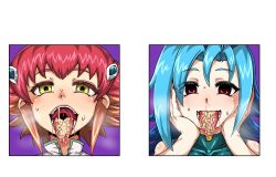 ahegao anna_kaboom blue_hair comic corruption cum cum_in_mouth empty_eyes female_only happy_trance long_hair red_eyes red_hair rio_kastle short_hair tentacles twintails yellow_eyes yu-gi-oh! yu-gi-oh!_zexal
