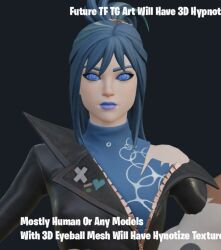  3d blue_eyes blue_hair blue_lipstick clothed fortnite hope_(fortnite) rayansalem spiral_eyes tied_hair 