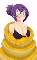  animated animated_eyes_only animated_gif blush bondage breasts cleavage coils drool femsub happy_trance is_the_order_a_rabbit? kaa_eyes large_breasts pomegranet purple_hair rize_tedeza simple_background snake swimsuit white_background 