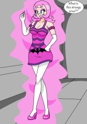 clothed dress glasses glowing high_heels kobi94 pink_hair text