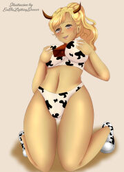 absurdres annabeth_chase bikini bikini_top blonde_hair brain_drain breasts cow_girl cowbell empty_eyes enetheligthingdancer female_only femsub groping horns hucow hypnotic_accessory large_breasts percy_jackson_&amp;_the_olympians shoes 