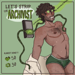 briefs glowing_eyes green_eyes jonathan_sims male_only malesub nastypatcha scar scars solo the_magnus_archives undressing