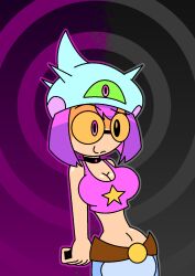 collar coral_siren empty_eyes femsub glasses hypnoscream large_breasts pink_eyes purple_hair resisting shantae_(series) shantae_and_the_seven_sirens shiny_hair shiny_skin solo standing tech_control