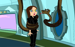 brown_hair clothed coils disney femsub fitzoblong hypnotic_eyes kaa kaa_eyes long_hair maledom open_mouth phineas_and_ferb snake surprised the_jungle_book vanessa_doofenshmirtz