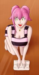  changer cleaning cleavage drool empty_eyes female_only femsub happy_trance kneeling maid melody_(disguised_hypnotist) original pink_hair yellow_eyes 