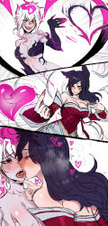absurdres ahri_(league_of_legends) animal_ears black_hair blush breasts charm_(spell) chin_hold cleavage dazed drool dueling_hypnotists evelynn_(league_of_legends) female_only femdom femsub fox_girl french_kiss groping happy_trance heart hypnotized_hypnotist kissing large_breasts league_of_legends long_hair magic multiple_girls multiple_subs open_mouth orange_eyes pink_eyes purple_skin ratatatat74 short_hair smile spiral_eyes sub_on_sub symbol_in_eyes tail tongue tongue_out white_hair yellow_eyes yuri