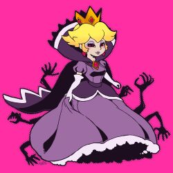  blonde_hair corruption crown evil_smile female_only femsub gloves jewelry nintendo opera_gloves paper_mario paper_mario:_the_thousand_year_door possession princess princess_peach shadow_queen smile solo super_mario_bros. 