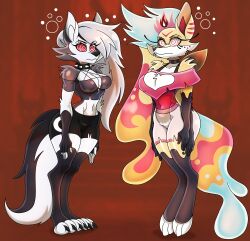  bee_girl beelzebub_(helluva_boss) cleavage_cutout dog_girl female_only femsub fox_girl furry helluva_boss loona_(helluva_boss) multiple_arms spiral_eyes standing standing_at_attention tagme tail zorro-zero 