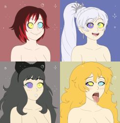  ahegao animated animated_eyes_only animated_gif black_hair blake_belladonna blonde_hair blush bow breasts corvid_(manipper) drool eye_roll female_only femsub happy_trance kaa_eyes manip open_mouth plsgts ponytail red_hair ruby_rose rwby short_hair smile tongue tongue_out topless very_long_hair weiss_schnee white_hair yang_xiao_long 
