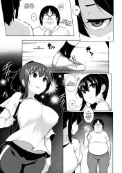 black_hair bouncing_breasts breasts comic dialogue empty_eyes expressionless greyscale hypnotic_app hypnotic_light inverted_nipples large_breasts monochrome ponytail sakamata_nerimono spanish tagme text ugly_bastard