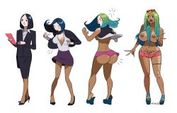 absurdres before_and_after bimbofication black_hair breasts business_suit dark_skin ebonization female_only femsub ganguro high_heels large_breasts makeup multicolored_hair original piercing prostitution sortimid tattoo tongue tongue_out transformation