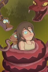 black_hair brown_hair coils earrings femsub jane_porter kaa kaa_eyes long_hair maledom phantomgline shanti snake tarzan_(movie) the_jungle_book