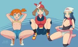 animated animated_eyes_only animated_gif arms_above_head blue_hair boots breasts_outside brown_hair cameltoe dawn gloves hand_on_head happy_trance kaa_eyes kneehighs kneeling large_breasts long_hair may misty multiple_girls multiple_subs nintendo no_bra orange_hair panties pokemon shirt_lift short_hair side_ponytail signature simple_background sitting skirt skirt_lift small_breasts spread_legs squatting tagme tank_top underwear zelamir