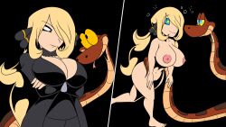  before_and_after blonde_hair bottomless breasts cynthia disney femsub happy_trance howling_mad_fox_hatter hypnotic_eyes hypnotized_walking kaa kaa_eyes large_breasts long_hair nintendo nude pokemon pokemon_diamond_pearl_and_platinum simple_background smile snake the_jungle_book topless 