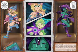 comic corruption dark_magician_girl dialogue green_skin jewelry lion-oh-day speech_bubble transformation witch yu-gi-oh!