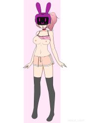  animated animated_gif breasts crystal_(zko) drool empty_eyes expressionless female_only femsub hypnotic_accessory large_breasts nexus_light open_mouth original pink_hair ponytail shirt_lift tech_control thighhighs topless z-tech_(zko) 