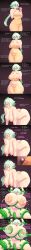  bimbofication brain_drain breast_expansion comic drool gameplay_mechanics genshin_impact green_hair huge_breasts hyper_breasts lactation milking_machine nude piercing potion sequence shieol1 sucrose_(genshin_impact) text transformation 