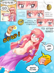  bare_shoulders before_and_after blush coin comic consensual dazed embarrassed empty_eyes expressionless femsub finger_snap flat_chest loli long_hair louise_francoise_le_blanc_de_la_valliere maledom open_clothes pendulum pink_hair purplesaurus resisting saito_hiraga shrunken_irises sleeping spiral_eyes symbol_in_eyes text the_familiar_of_zero thought_bubble trigger undressing 